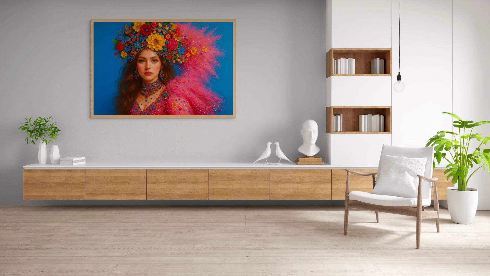 Butterfly Reverie original painting – surreal fashion portrait with gold leaf detailing.