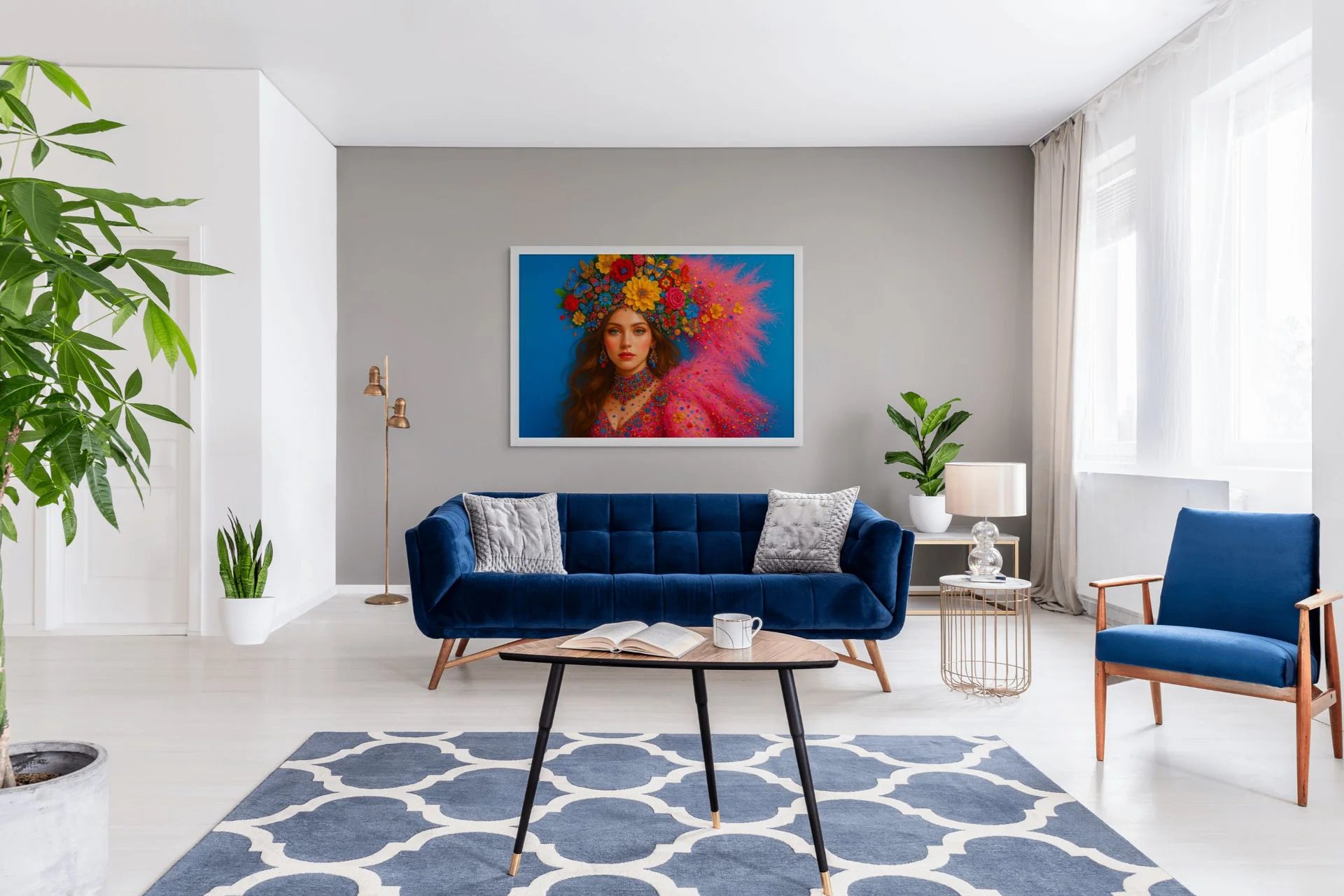 Butterfly Reverie original painting – surreal fashion portrait with gold leaf detailing.