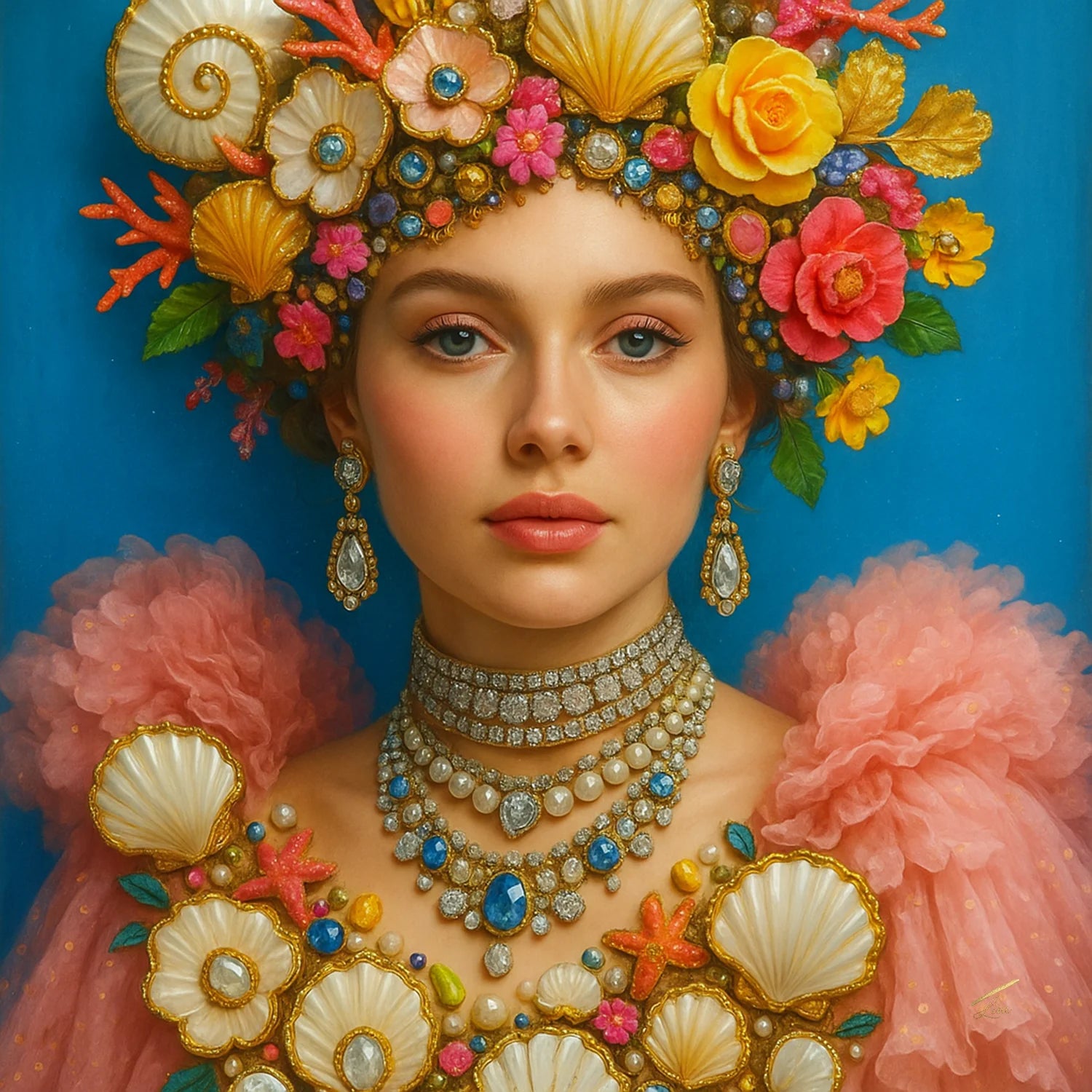 Coral Sonata fine art print – couture portrait with luxe detailing.