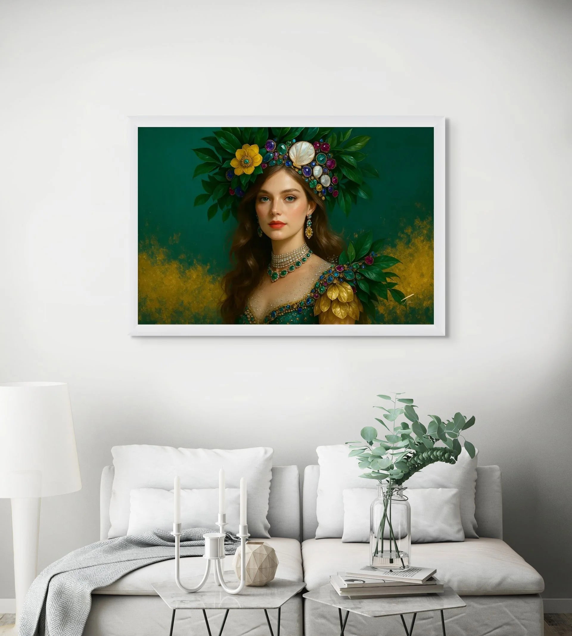 Emerald Grace fine art print – couture portrait with emerald tones.