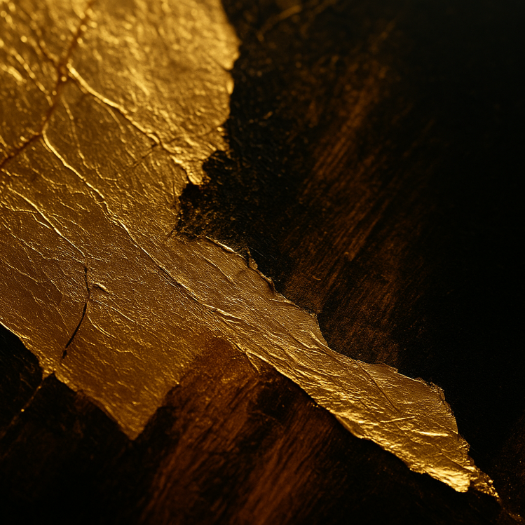 Close-up of a gold leaf on a dark background used on Luxe Wall Art by Lisa website.
