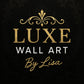 Luxe Wall Art by Lisa logo with gold text on a black background