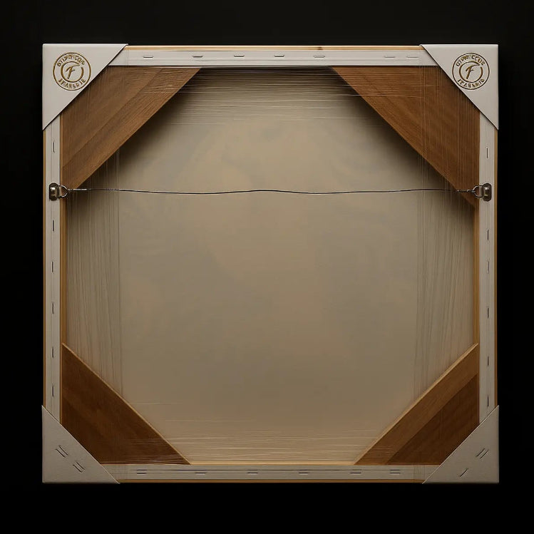 Back view of a wooden picture frame with Fantastic Framing visible brand logo on a black background. 