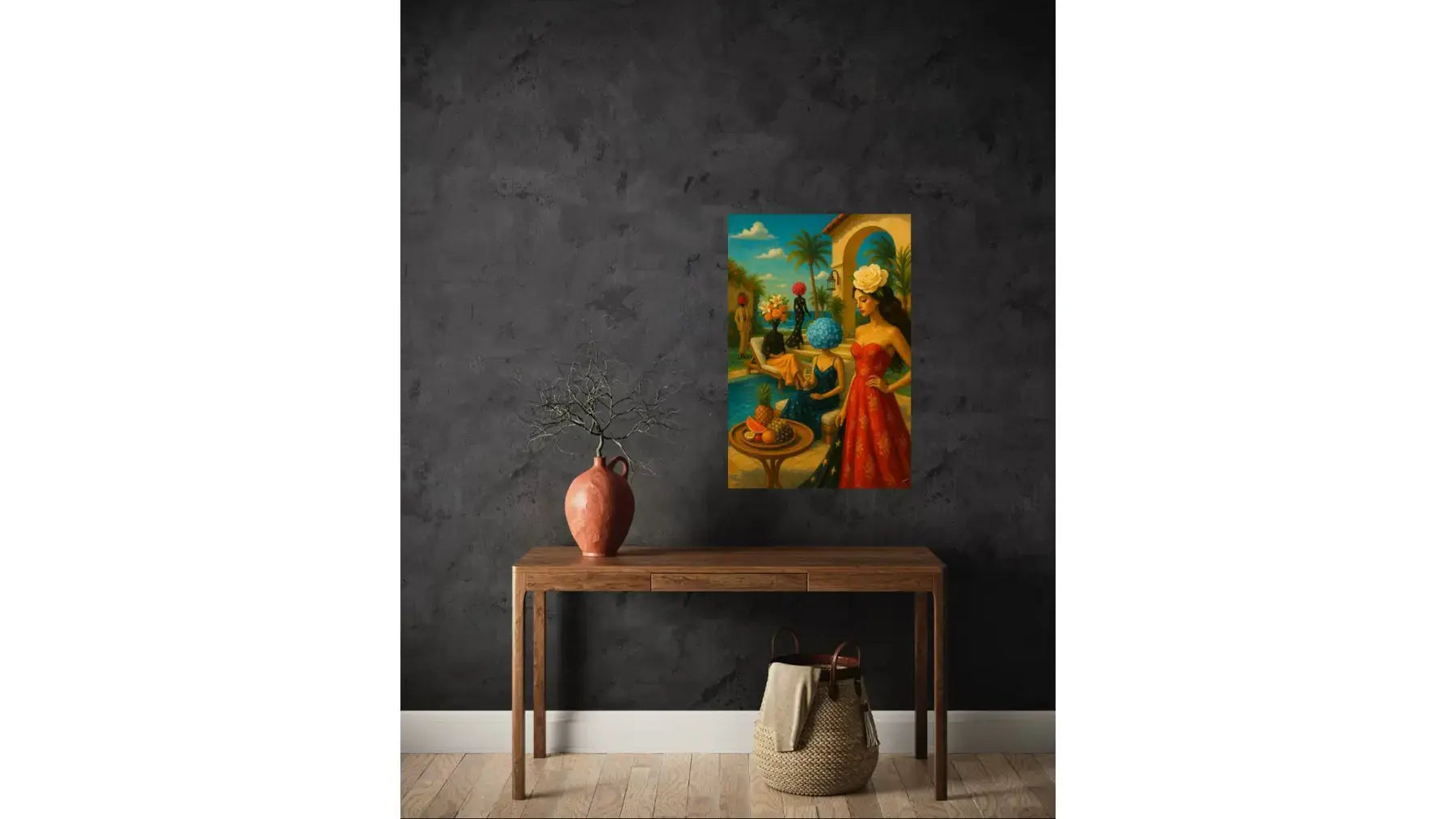 Garden Soiree fine art print – couture portrait with surreal symbolism.