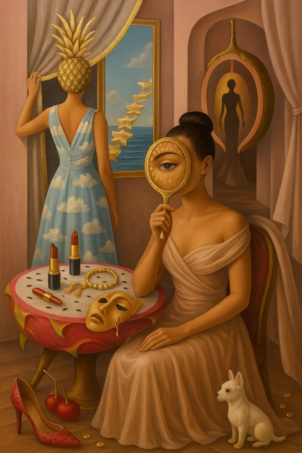 Luxury fine art print featuring couture-inspired portrait style with rich painterly detail and modern feminine expression