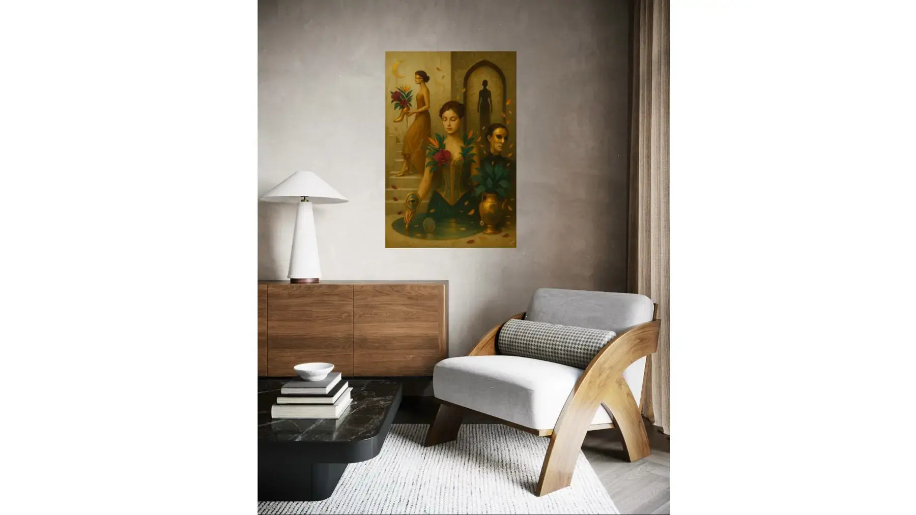 The Keeper of Quiet Truths fine art print – couture portrait with surreal symbolism.