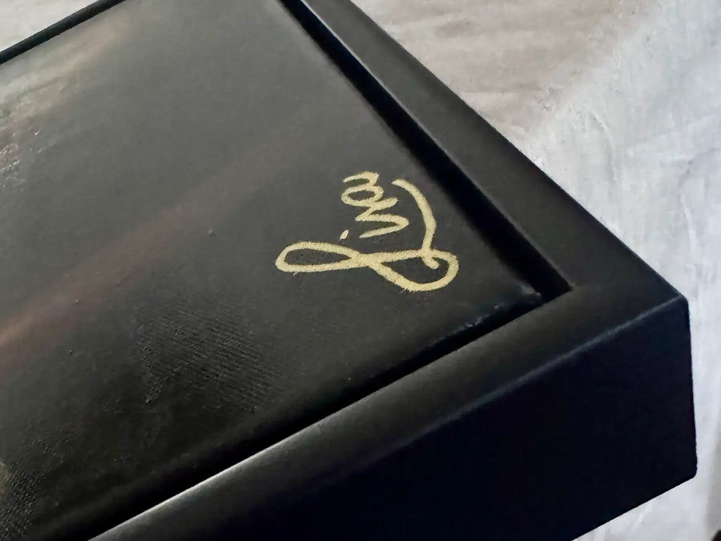 Golden Elegance original painting – floral couture portrait with gold leaf detailing and dramatic florals.