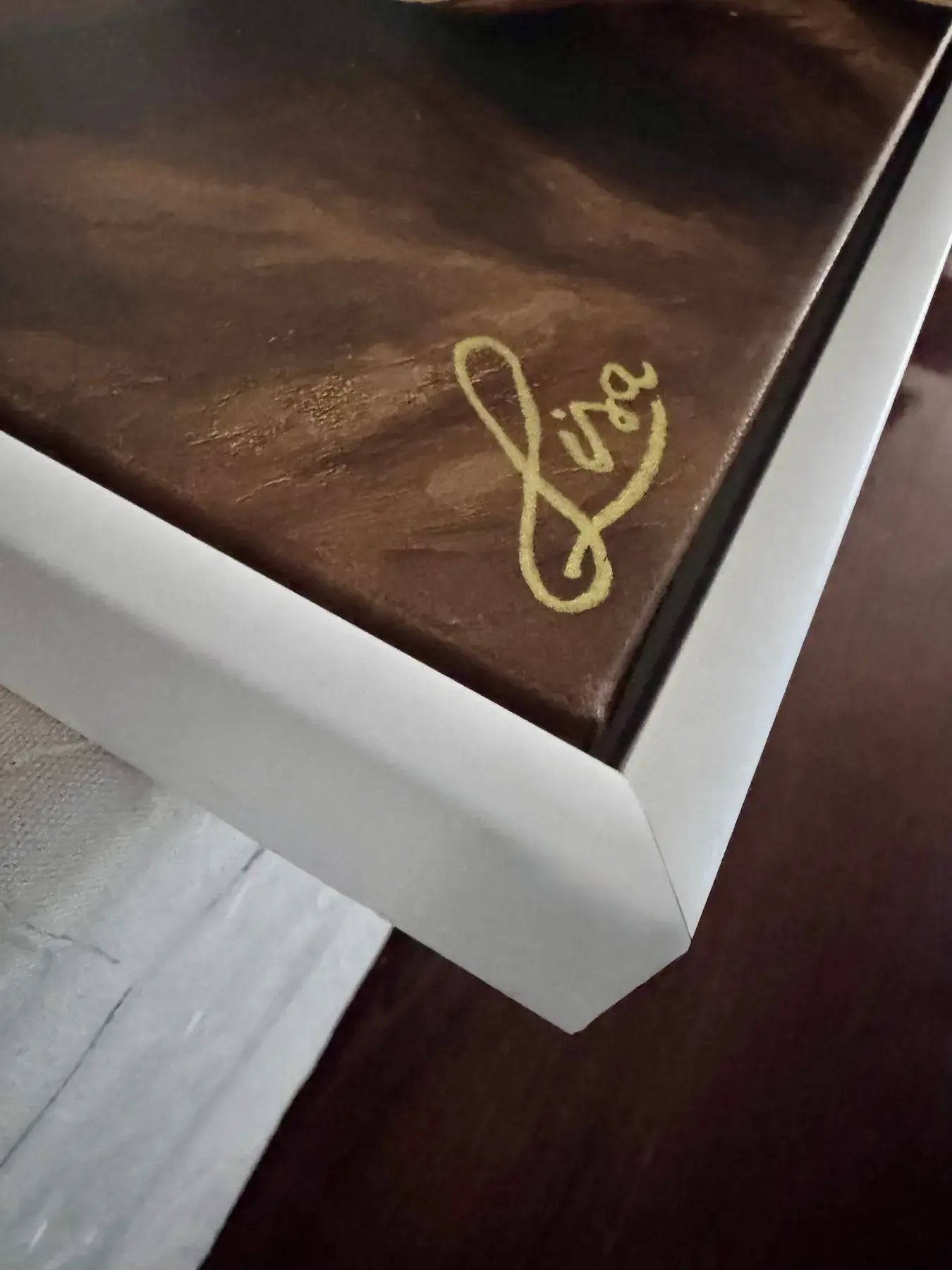 Golden Horizon original painting – couture portrait with gold leaf detailing and teal accents.