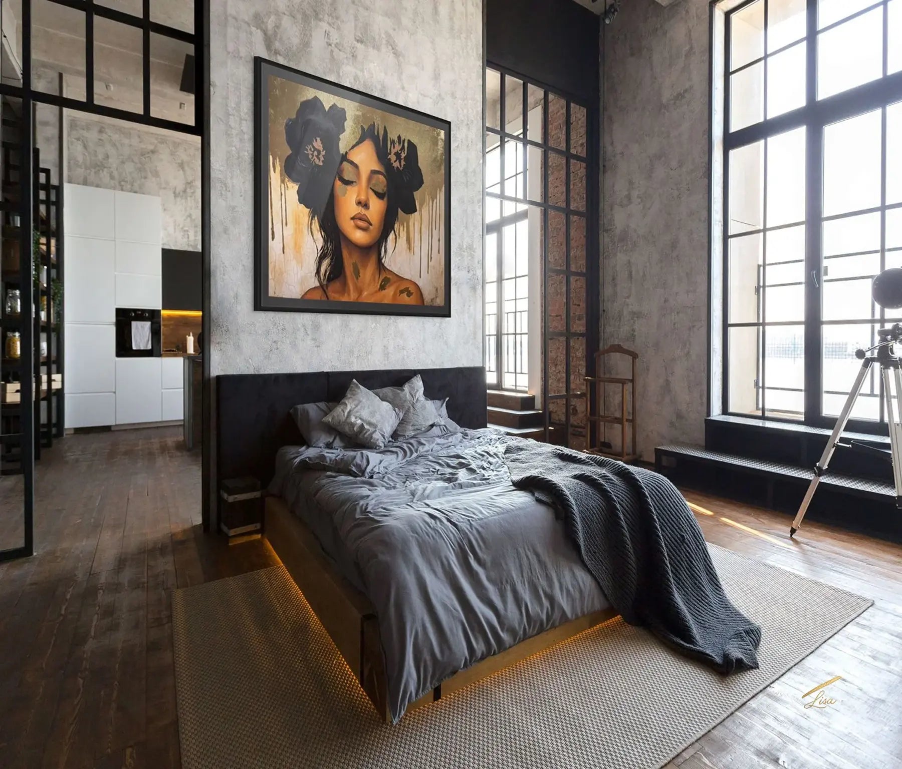 Golden Veil original painting – couture portrait with luxe detailing.