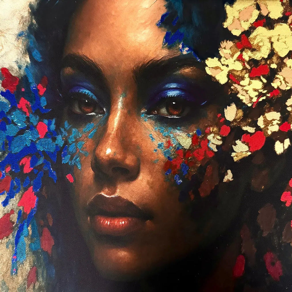 Shards of Desire original painting – couture portrait with gold leaf detailing.