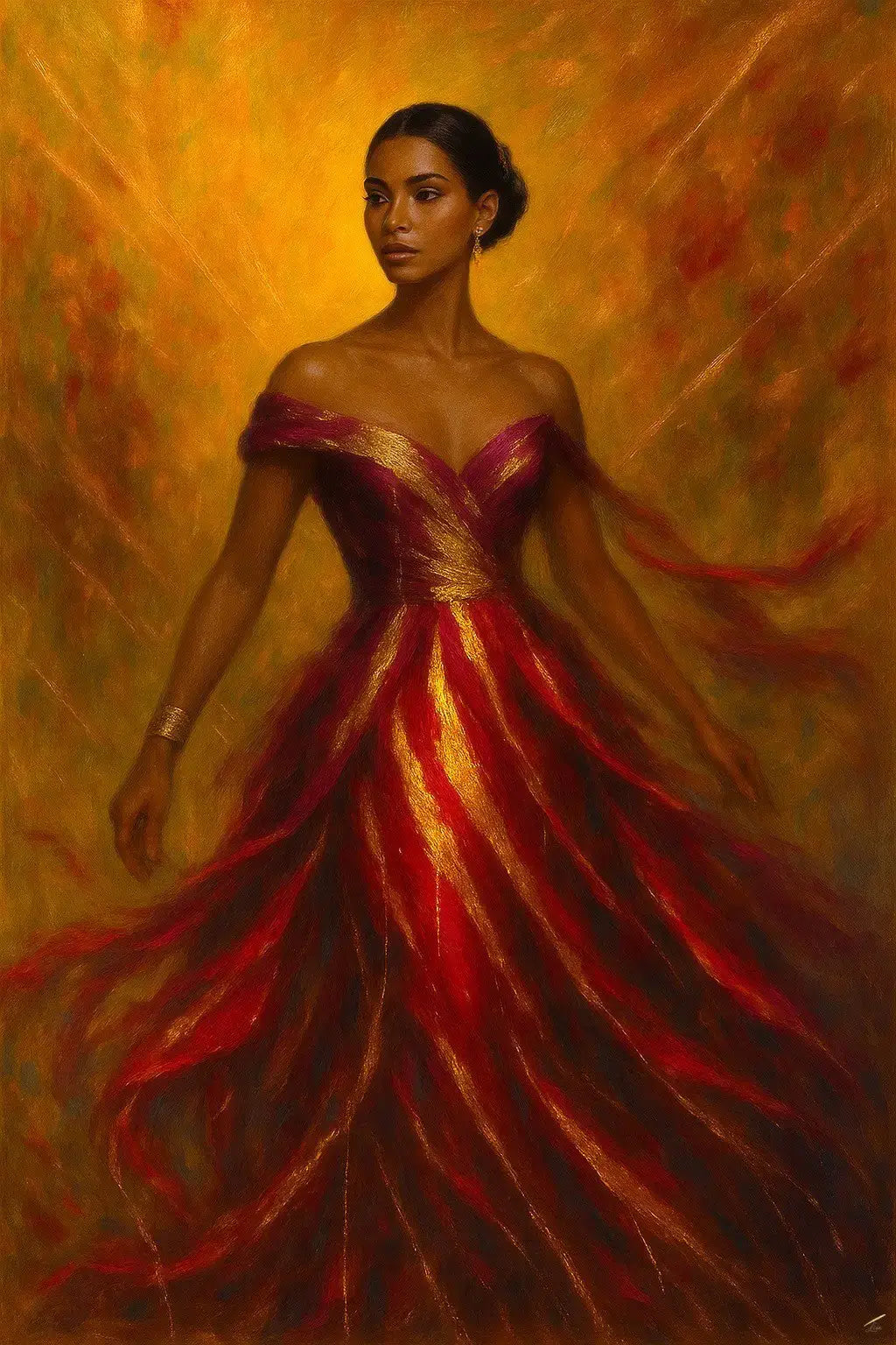 Radiant Ember original painting – couture portrait with luxe detailing.