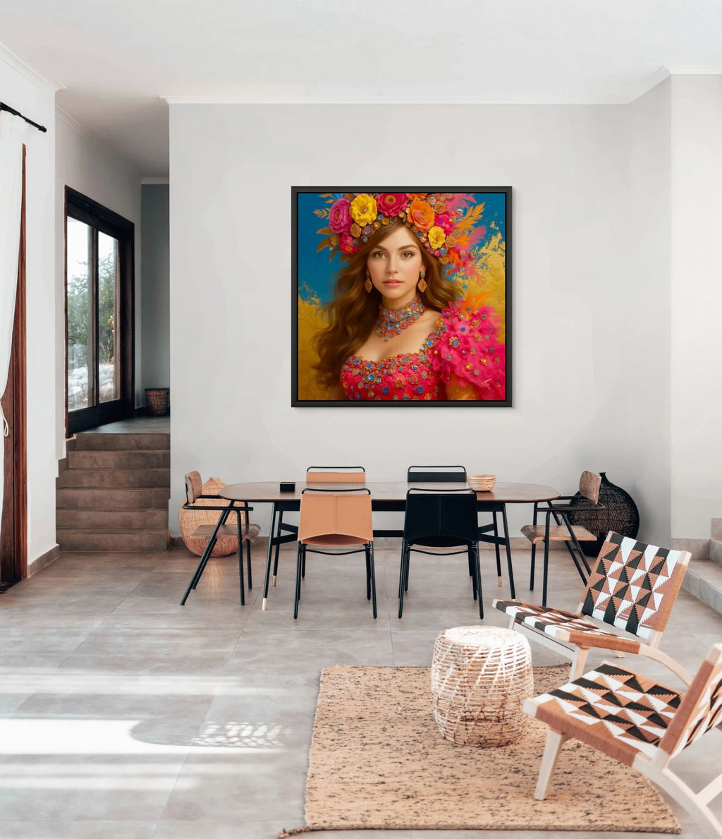 Aurora Adorné original painting – couture portrait with gold leaf detailing.