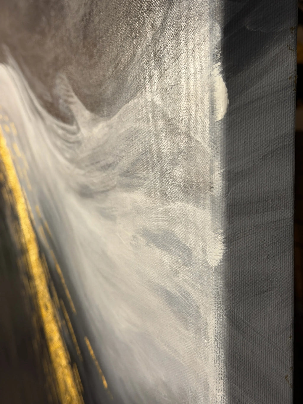 Close-up of side of canvas of The River Within original artwork by Lisa Rees